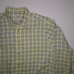 LL Bean Mens Long Sleeve Button Up M Traditional Fit 100% Cotton Yellow Plaid